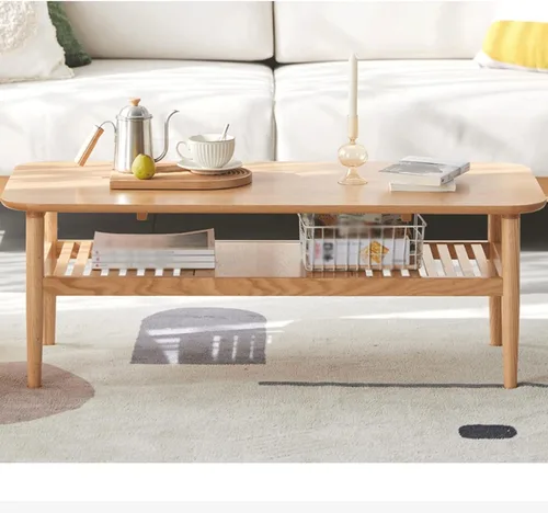 Vista 5 de Mesa de té para sala de estar, mesa de centro de dos niveles, mesa de centro de madera con función de almacenamiento, mesa de centro de madera