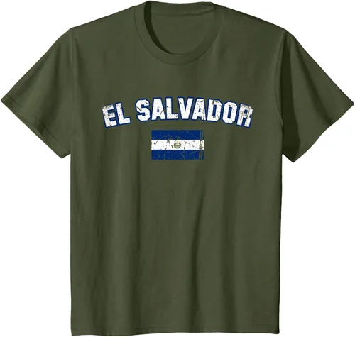 Vista 12 de EL SALVADOR Bandera Vintage Hombres Mujeres Niños Camiseta EL SALVADOR