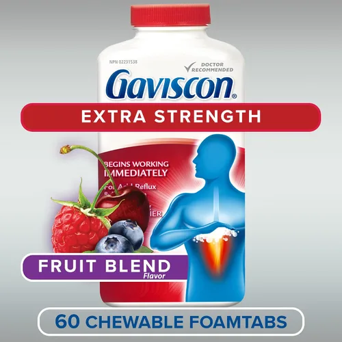 Vista 2 de Gaviscon Fuerza Extra antiácido sabor fruta 60 tabletas