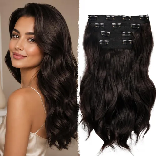 Vista 18 de Extensiones de cabello con clip, extensiones de cabello sintético ondulado de 14 pulgadas con clip (color: 22H10#)