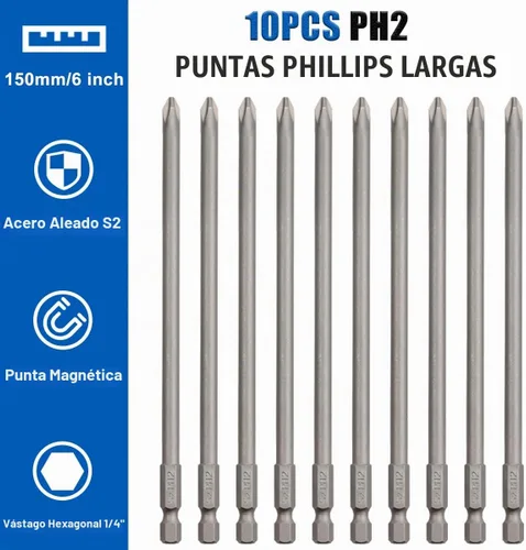 Vista 3 de Wolfride Juego de brocas Phillips magnéticas largas PH2 de 1/4 pulgadas, vástago hexagonal Phillips, juego de brocas de cabeza cruzada, 5.9 pulgadas