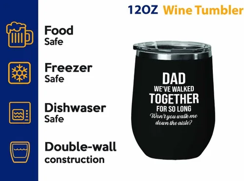 Vista 2 de Bride Proposal Black Edition Vaso de vino de 12 onzas – Caminados juntos por tanto tiempo – Propuesta de regalo para papá, padrastro, abuelo, padre