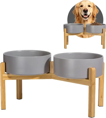 Vista 14 de Tazón elevado de cerámica para perros, 3.6 tazas de comida y agua para Rosa