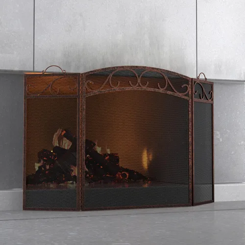 Vista 11 de Fire Beauty Pantalla de chimenea 3 paneles con asas de hierro forjado 51 pulgadas de largo x 31 pulgadas de alto, cubierta protectora de chispas