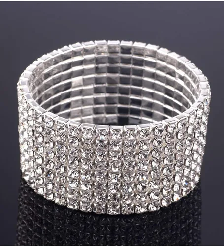 Vista 6 de Zealmer Pulseras elásticas apilables de diamantes de imitación multicolor brillantes para mujer Metal
