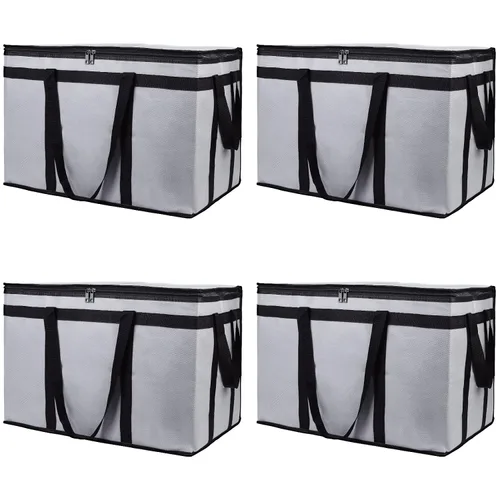 Vista 9 de Bolsa térmica, suave y aislada, bolsa de alimentos plegable para entrega de alimentos, portátil, color negro, paquete de 4, tamaño L Soft Cooler