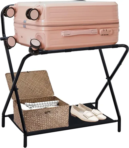Vista 6 de KB Designs - Soporte de maleta plegable de metal con acabado dorado para habitación de invitados, hotel, dormitorio Oro