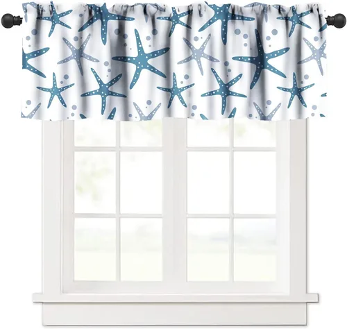 Vista 10 de JESTRONRY Cenefa de estrellas de mar con diseño de conchas marinas, cenefas de cortina con temática de playa oceánica para dormitorio, sala