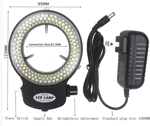 Vista 2 de LED-144-ZK Iluminador de luz de anillo ajustable negro de 144 LED para microscopio estéreo (144 LED anillo de luz)