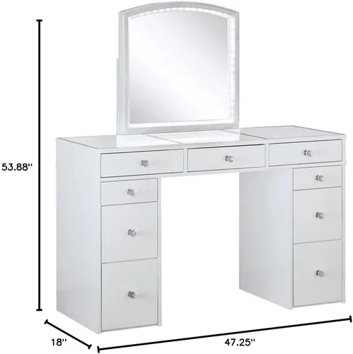 Vista 11 de Furniture of America Galveston - Juego de tocador de madera maciza de 3 piezas, color blanco