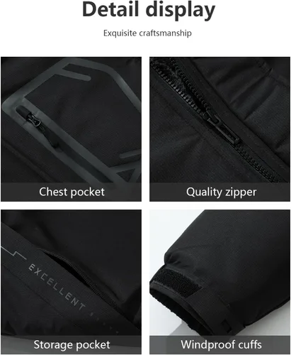 Vista 5 de Chaqueta de esquí impermeable para hombre, chaqueta de invierno acolchada con forro cálido, chaqueta Parker resistente al viento con capucha