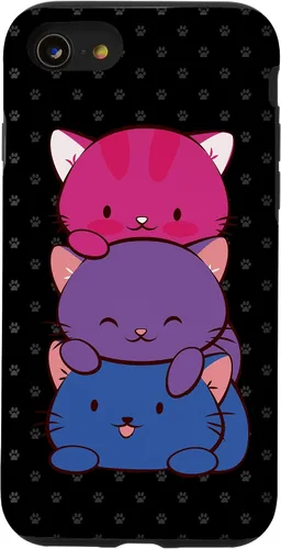Vista 18 de Funda para iPhone 16 Bisexual Pride Kawaii Kitty Cat Stack Anime