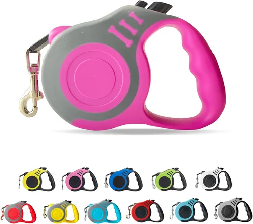 Vista 30 de Correa retráctil para perros pequeños y medianos, automática, telescópica, cinta para mascotas de 10/16 pies, duradera y práctica, con asa A1- rosa
