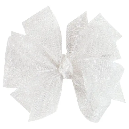 Vista 7 de Wee Ones Arco doble de organza para niñas en un clip WeeStay con nudo central de satén, mediano, crudo Ecru