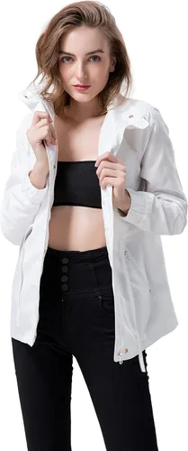 Vista 4 de Hujoin Chaqueta bomber ligera para mujer, con cuello alto, cordón y bolsillos