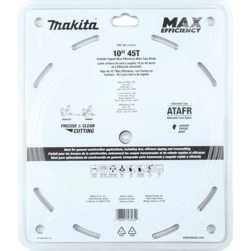 Vista 3 de Makita B-62103 Hoja de sierra ingletadora de máxima eficiencia con punta de carburo de 10" 45T