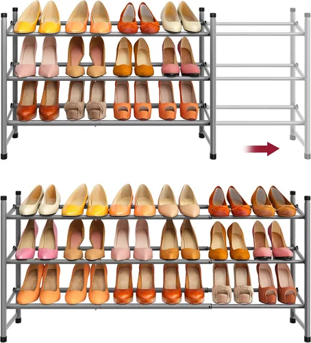 Vista 14 de Tajsoon Zapatero expandible para armario de 1 nivel, 28-41 pulgadas, almacenamiento de zapatos ajustable y apilable, organizador de zapatos de metal