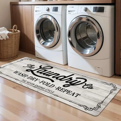 Vista 12 de Pauwer - Alfombra de cocina estilo granja, 20"X48", beige, antideslizante, lavable, hecha a máquina Goma, lavable, duradero, fácil de limpiar