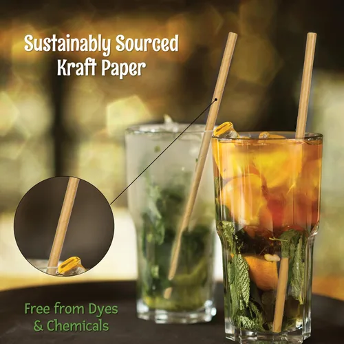 Vista 3 de Friendly Straw Paquete de 300 pajitas de papel kraft biodegradables, pajitas de papel para beber de 7.75 x 0.25 pulgadas, pajitas de papel marrón a