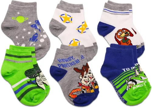 Vista 2 de Disney Calcetines de Toy Story para niños, paquete con 6 pares de calcetines de Toy Story para niños pequeños de 4 a 7 años, calcomanías