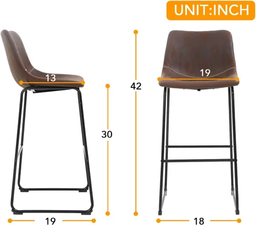 Vista 3 de Taburetes de bar de moda, juego de 2 taburetes de bar, taburetes de bar de altura de mostrador, taburetes de cocina con sillas de isla traseras
