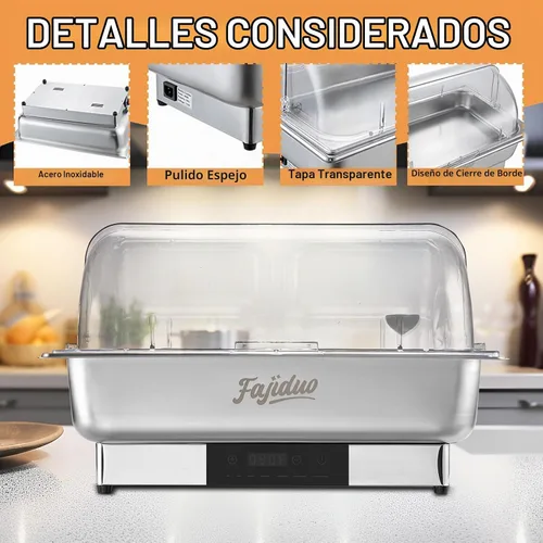 Vista 6 de Plato eléctrico para rozar, servidores y calentadores de bufé de 9 cuartos de galón, platos de acero inoxidable con pantalla de control