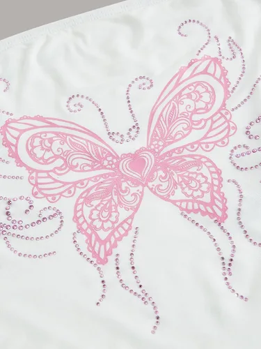 Vista 4 de WDIRARA Top de tubo corto sin tirantes con estampado de mariposas y diamantes de imitación para mujer