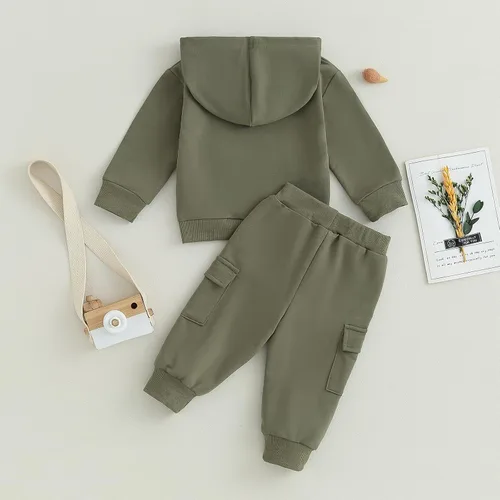 Vista 3 de Maemukilabe Toddler Baby Boy Hoodie Sweatpants Set Solid Long Sleeve Pullover Hooded Sweatshirt Jogger Fall Winter Outfits