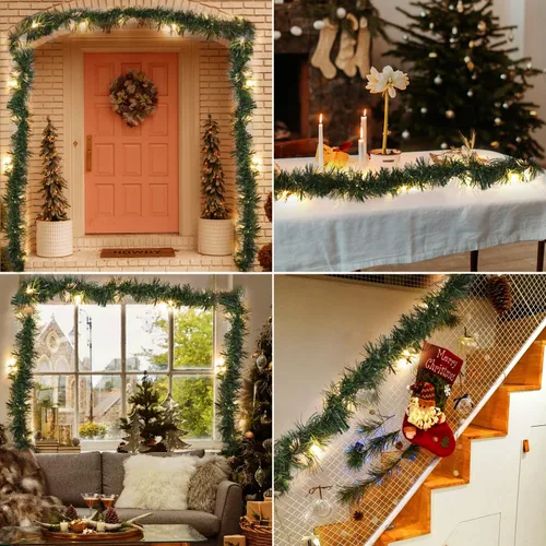 Vista 7 de Twinkle Star Guirnalda de Navidad preiluminada de 15 pies, guirnalda de pino artificial iluminada con enchufe, 35 miniluces incandescentes