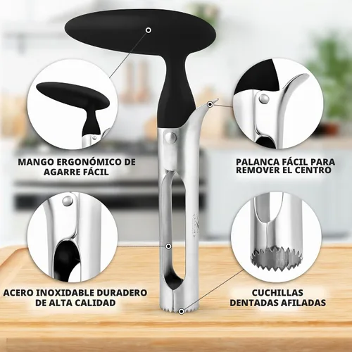 Vista 2 de Zulay Kitchen Herramienta Premium para Descorazonar Manzanas - Hojas Ultra Afiladas de Acero Inoxidable y Serradas para Descorazonar Fácilmente