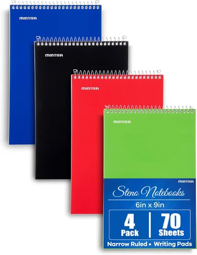 Vista 7 de Mintra Office Steno Books Set - Top-Spiral Bound, Narrow Ruled, White Tint Sheets, Poly Pastel Covered Notebooks for Office & School, Colorful