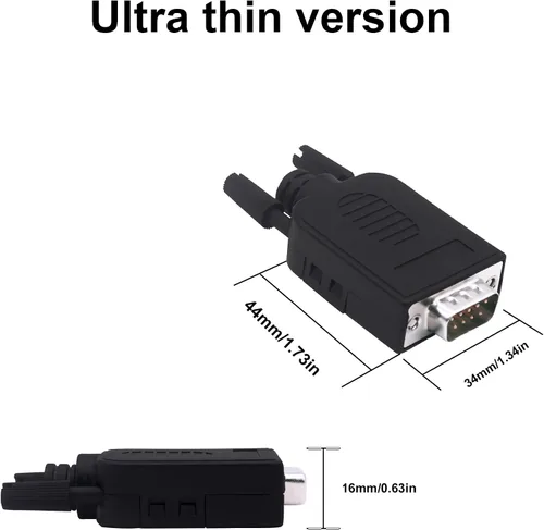 Vista 3 de DB9 - Placa de conexión macho sin soldadura RS232 D-SUB 9 pines adaptador serie bloque de terminales con funda, 2 paquetes (macho)