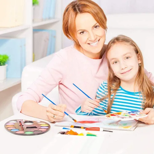 Vista 6 de Juego de 65 paletas de pinceles de pintura, 60 pinceles planos y redondos, 5 bandejas de pintura para niños, manualidades, pinceles pequeños a