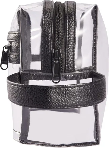 Vista 6 de Neceser de aseo transparente, para maquillaje, productos de afeitar, cosméticos, resistente, impermeable, con cierre y asa para viajes, Negro)