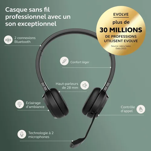 Vista 2 de Jabra Evolve 65 TE - Auriculares inalámbricos estéreo USB-A MS / auriculares de música