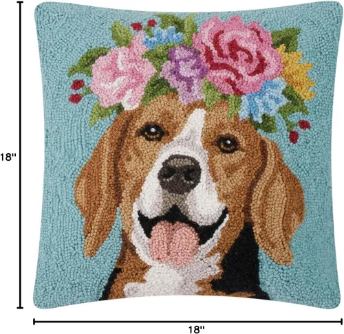 Vista 3 de Peking Handicraft Almohada con gancho de relleno de poliéster con diseño de Beagle, cuadrado de 18 pulgadas, decoración del hogar