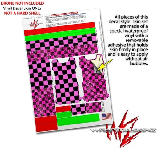 Vista 4 de Skin Decal Wrap 2 Pack Compatible with DJI Ryze Tello Checkers Pink Drone NOT Included
