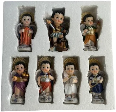 Vista 3 de Cannan Juego de 7 Arcángeles para niños de 5 pulgadas, 7 arquágelos, de resina, figuritas de resina de San Rafael, San Miguel, San Uriel, San