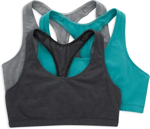 Vista 8 de Hanes Bralette de algodón con espalda cruzada para mujer (paquete de 3), Blanco/Concreto Pe Heather/Negro Negro/Negro/Negro