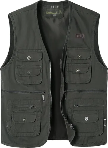 Vista 2 de Chaleco de pesca para hombre con múltiples bolsillos, sin mangas, chaleco de caza, safari, viajes, al aire libre, chaleco casual