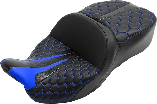 Vista 9 de C.C. RIDER Asiento de Cuero para Conductor y Pasajero - Asiento de Turismo de Gel Fat Diamond 2-Up Compatible con Harley Touring Road King Street