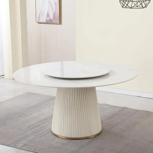 Vista 18 de Mesa de comedor redonda con 31.5 pulgadas desmontable Lazy Susan, moderna mesa de comedor de piedra sinterizada de 59 pulgadas de D para 8 asientos