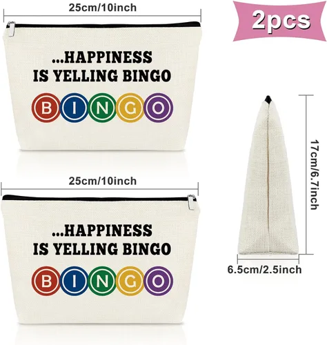 Vista 3 de Sazuwu Regalo para amantes del bingo, 2 piezas, bolsa de maquillaje, regalo para mujeres, amantes del casino, regalo de Navidad, cumpleaños, bolsa