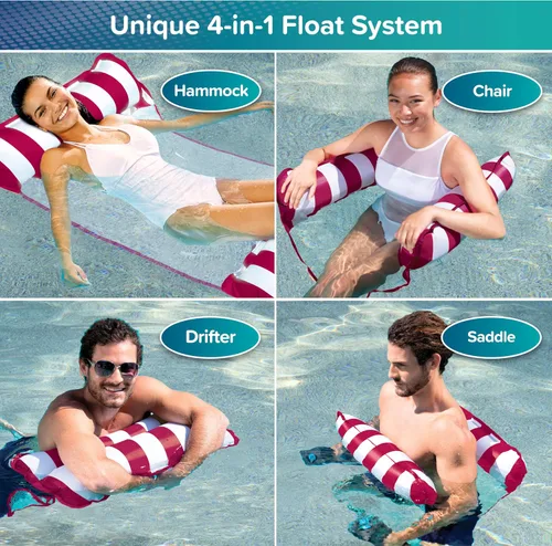 Vista 4 de Aqua Monterey - Hamaca flotante 4 en 1 para piscina y hamacas de agua, 2-3-4 paquetes múltiples, varios colores/estilos, para adultos y niños Borgoña