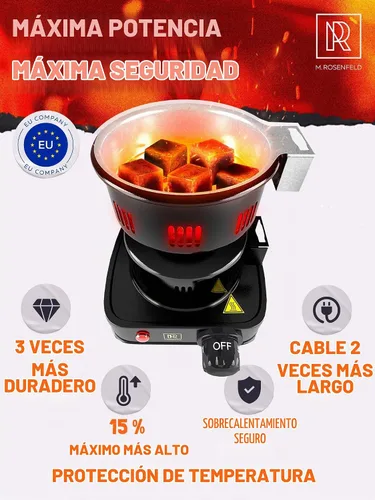 Vista 2 de Quemador de carbón – Encendedor Eléctrico de Carbón Multipropósito Aprobado Estufa Eléctrica – Encendedores de carbones de coco con pinzas
