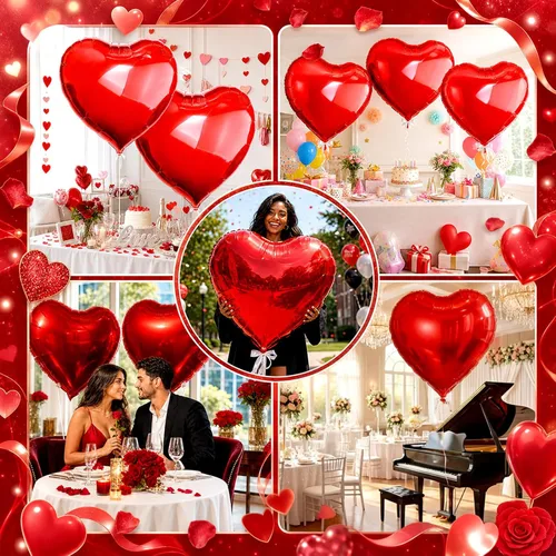 Vista 6 de 8 globos grandes de corazón rojo de 36 pulgadas para San Valentín, boda, fiesta