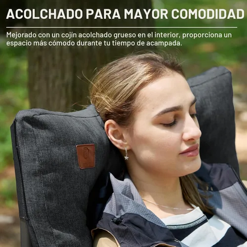 Vista 2 de EVER ADVANCED Silla plegable acolchada de gran tamaño para campamento para adultos, silla de césped resistente con bolsillos laterales, silla
