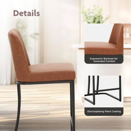 Vista 7 de ALPHA HOME Taburetes de mostrador con respaldos, taburetes de bar de 24 pulgadas para isla de cocina, silla de bar tapizada de piel sintética
