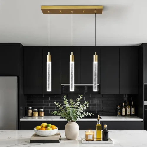 Vista 19 de Iluminación colgante moderna para isla de cocina, lámpara colgante regulable LED con acabado cromado, mini iluminación colgante de cristal