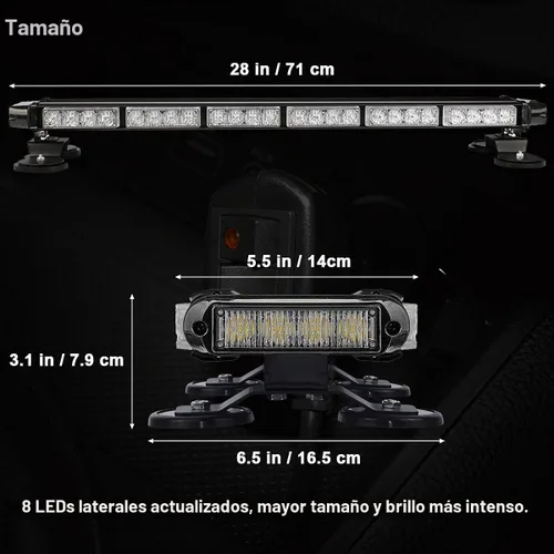 Vista 3 de WOWTOU - Barra de luz LED de 56 luces rojas y blancas de techo de emergencia con flash intermitente para bomberos voluntarios, vehículos de Rojo